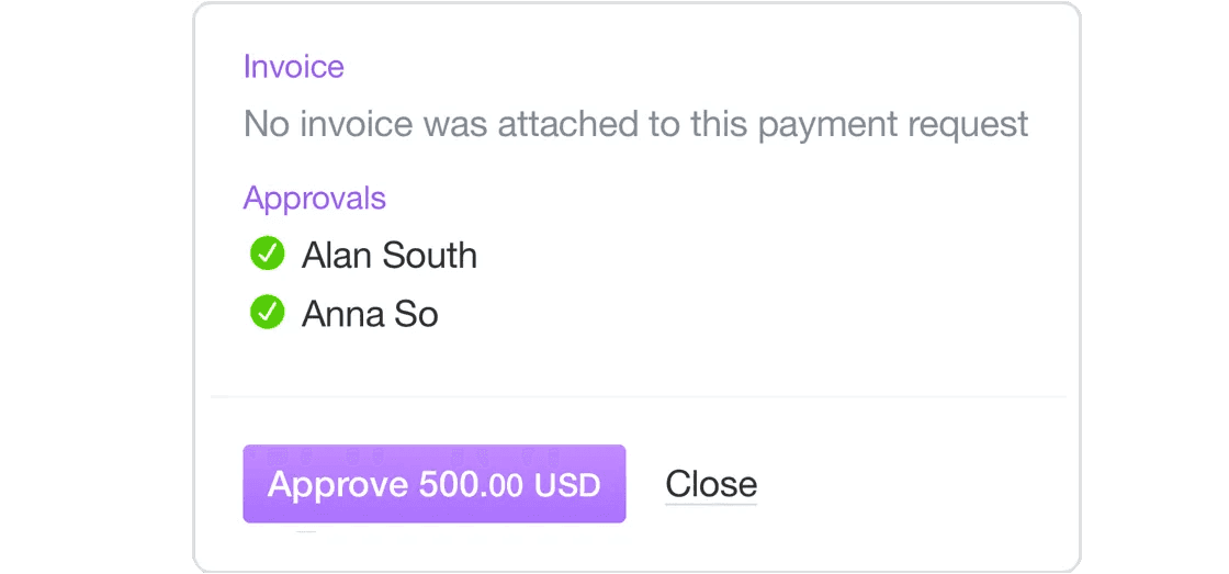 Screenshot of multi-step payment approval
