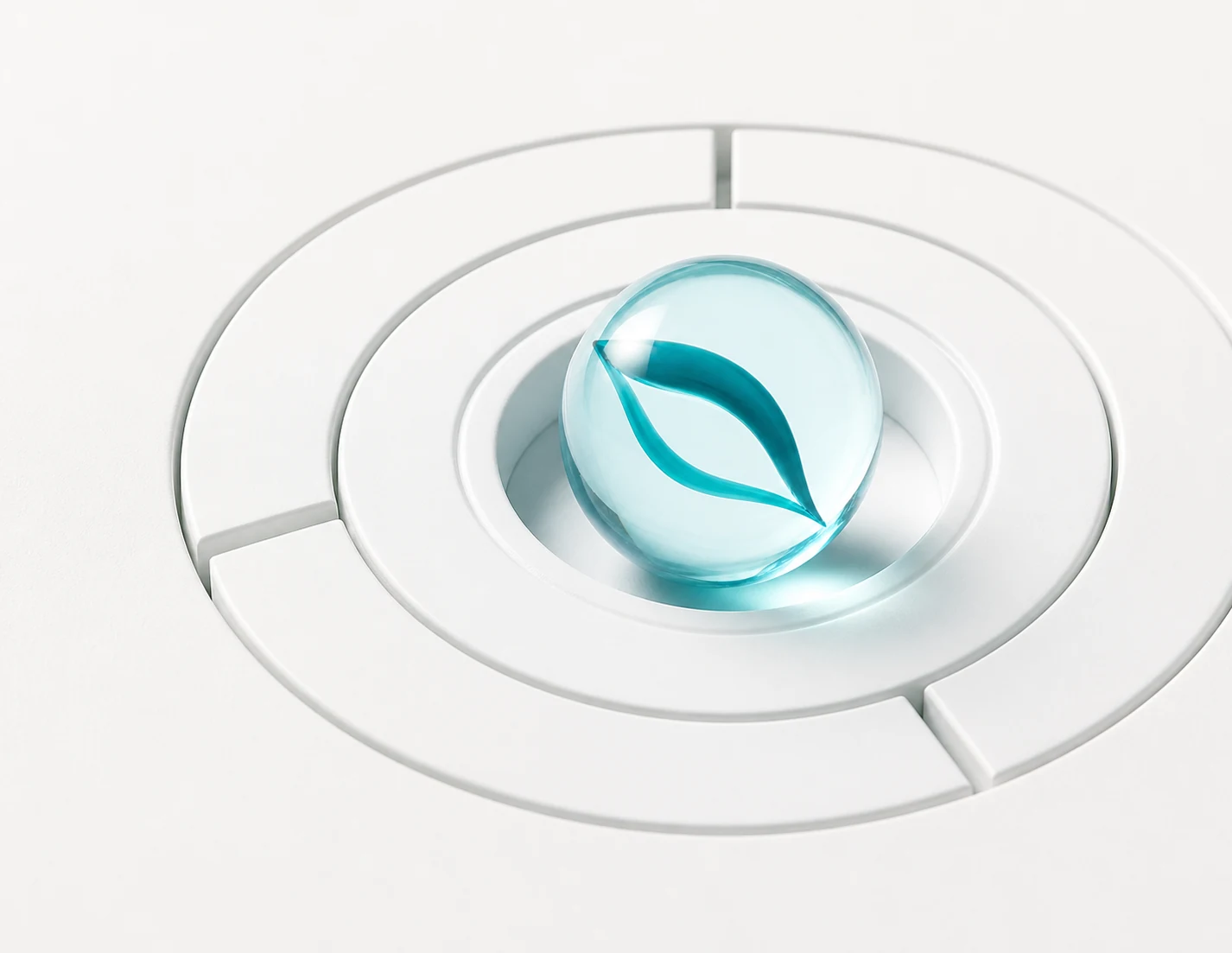 The GoMarble glass marble protected inside three precise concentric access rings.