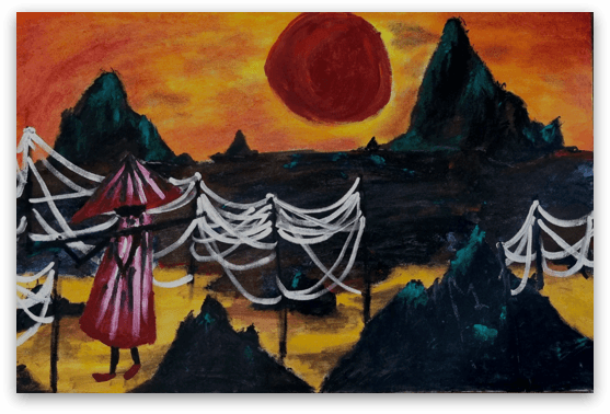 premium art poster and canvas prints, with originals available, from QART , of the artwork " Fishing Village "