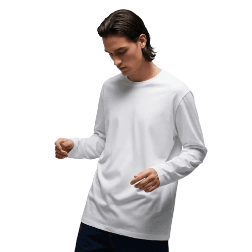 Angled male long-sleeve t-shirt mockup side view