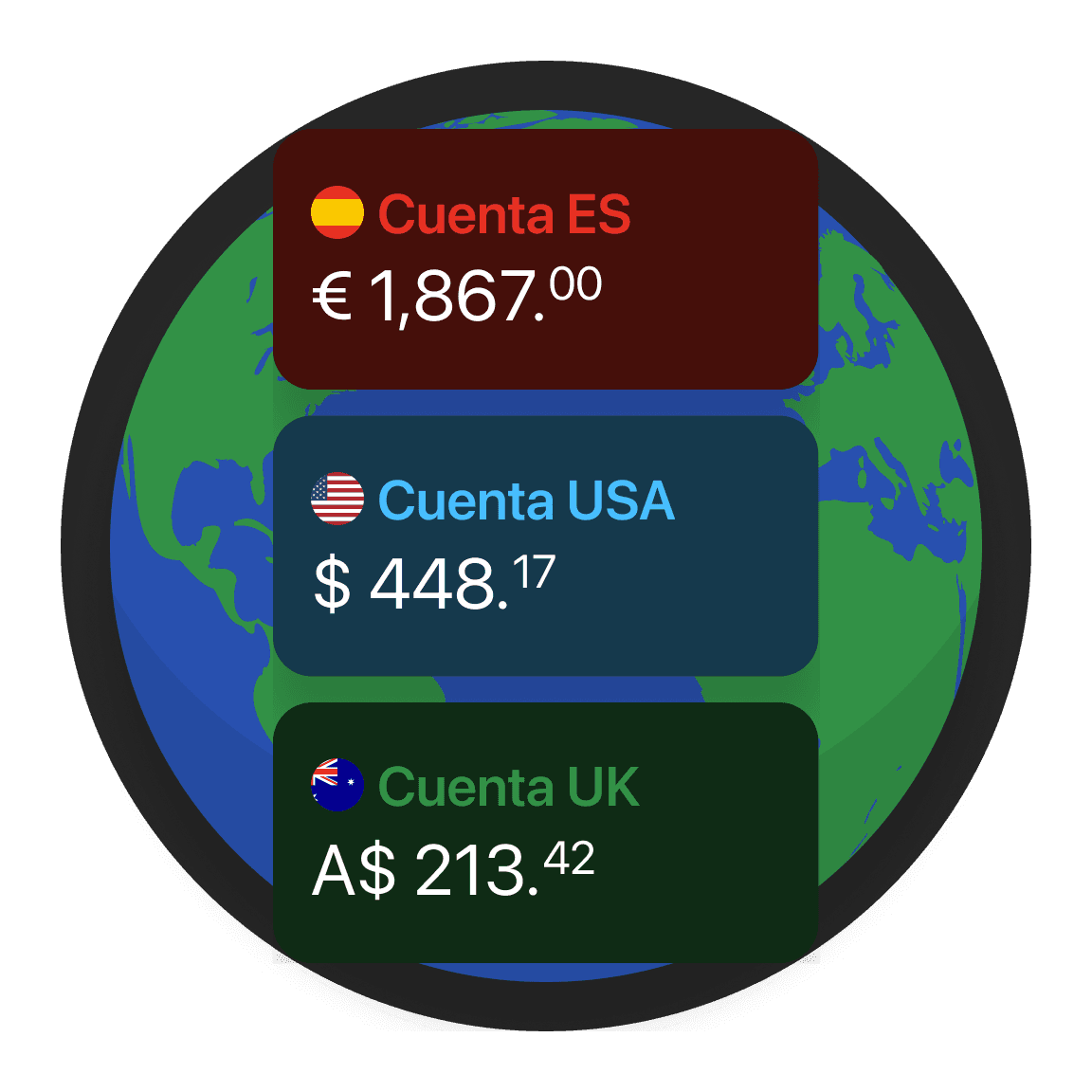 Mano amarilla sosteniendo una tarjeta bunq con cantidad de cambio sobre un mapa mundial.