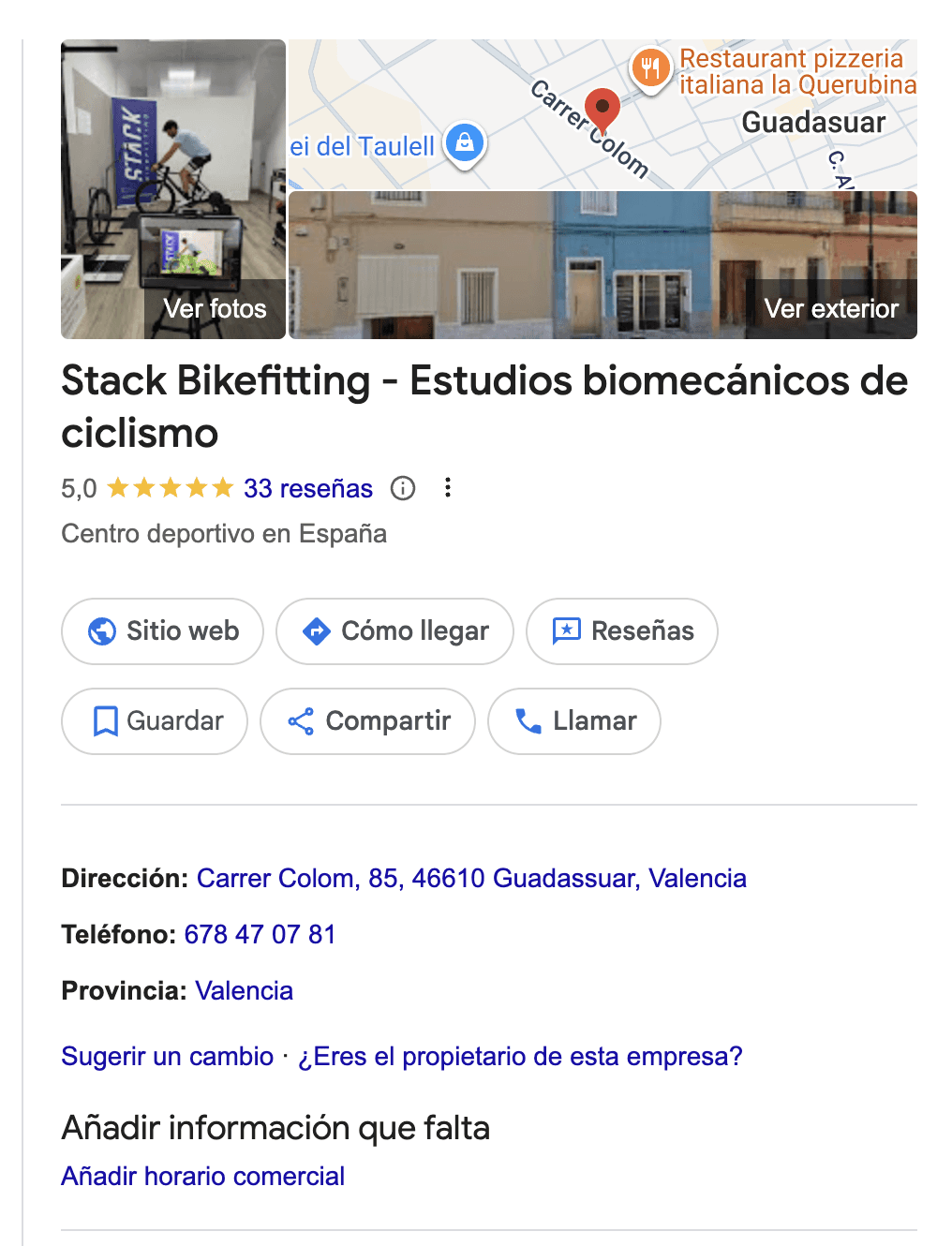 Stack Bikefitting Google Business profile screenshot