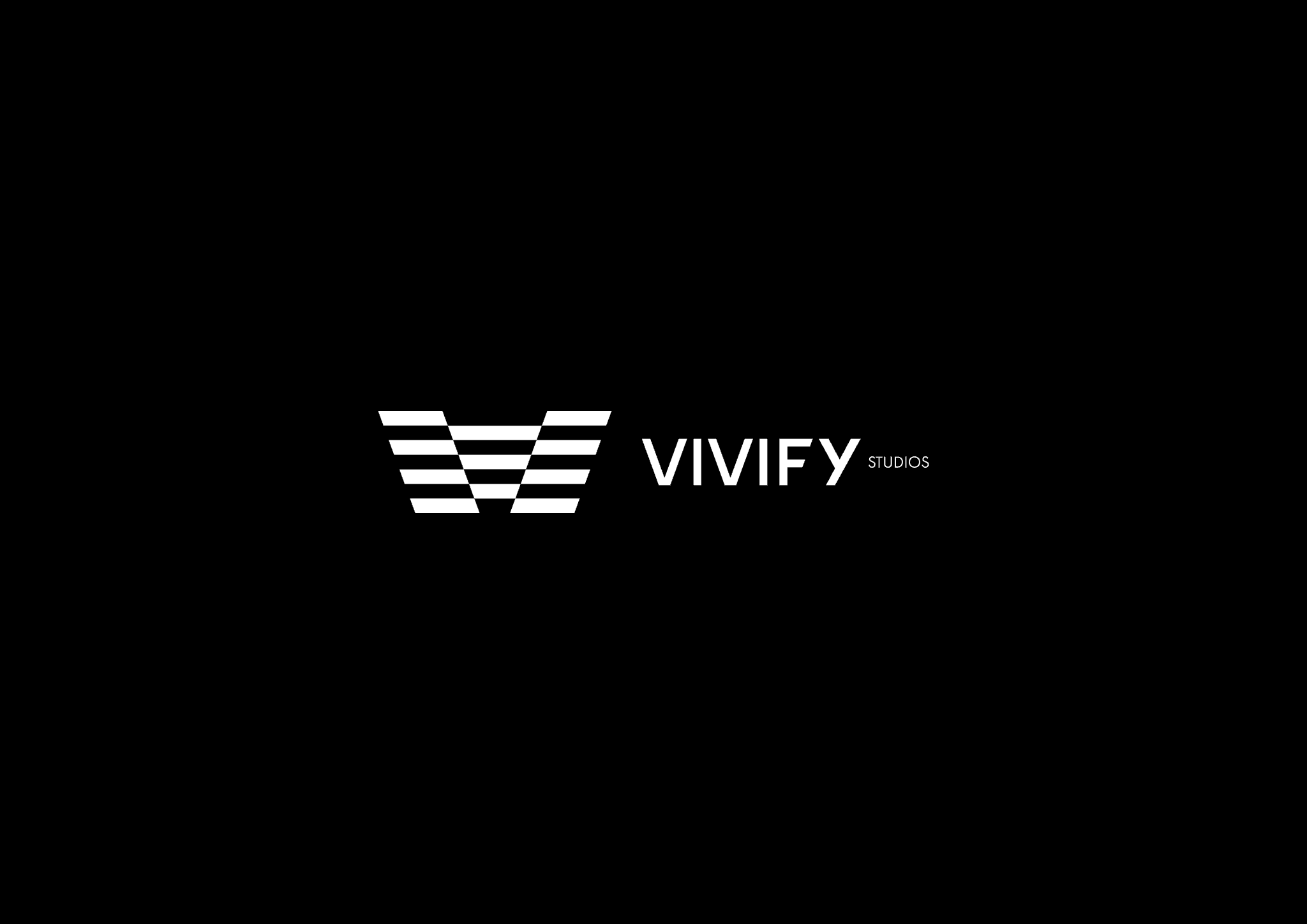 VIVIFY white logo and segmented V mark on black.