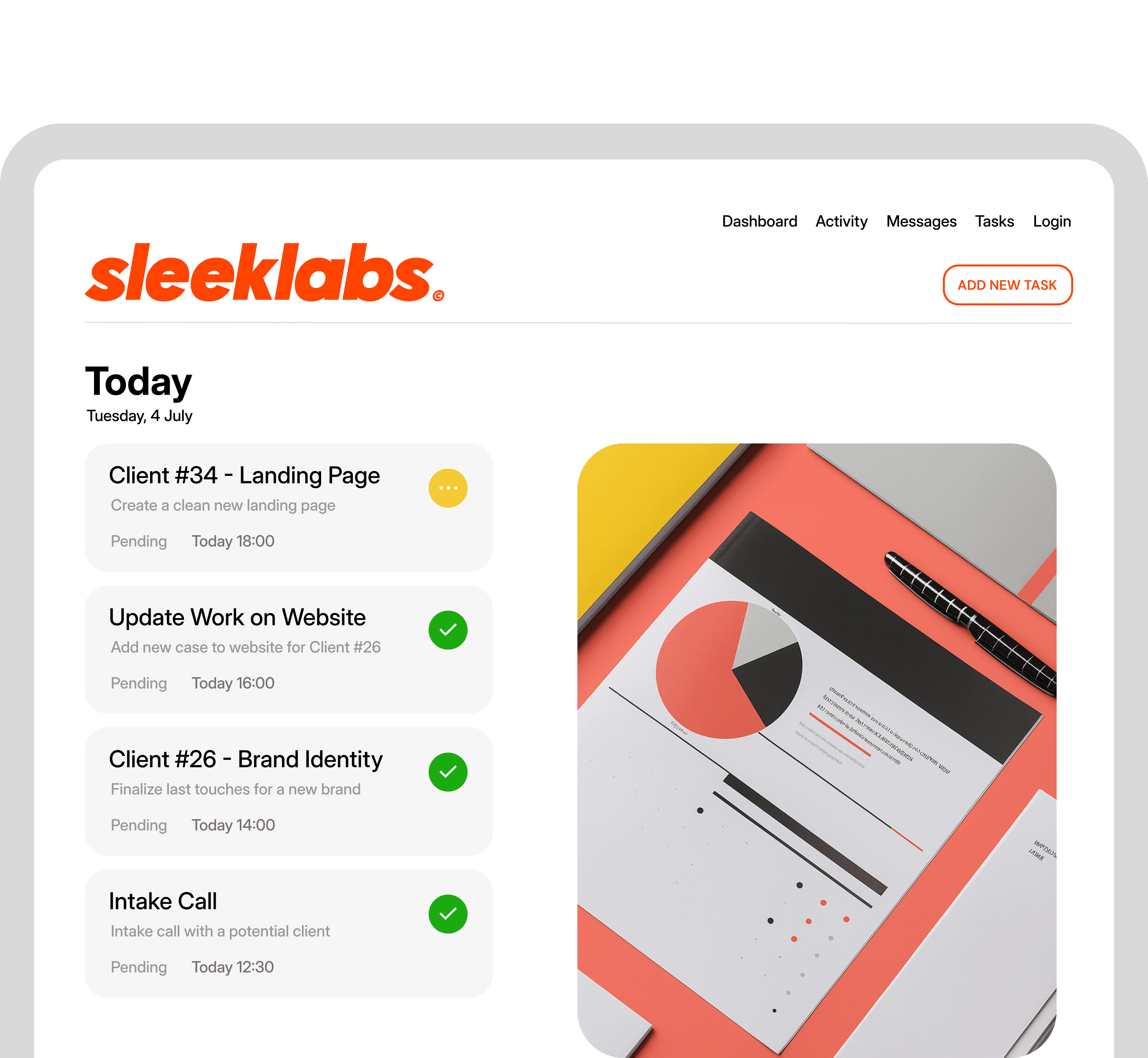 Design mockup of a dashboard