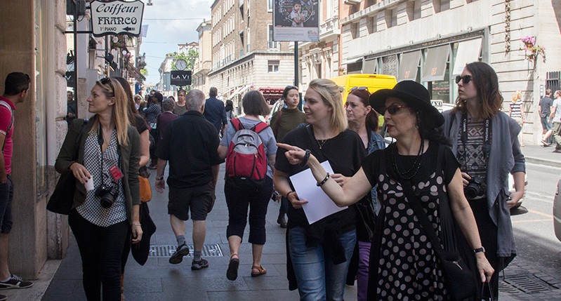 women walking on street