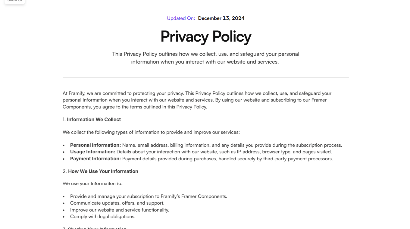 Framer Privacy Policy Section v5