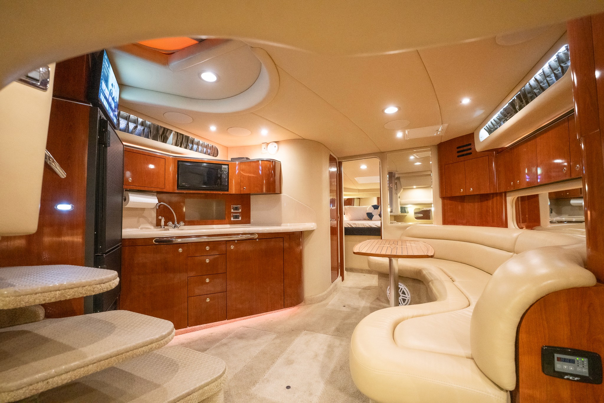 Modern yacht galley with custom cabinetry