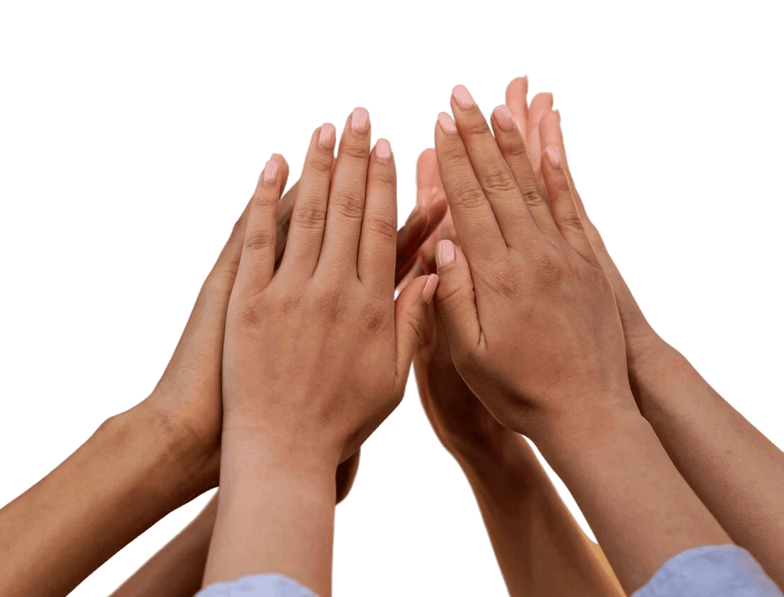 Hands giving a high five, from a low angle