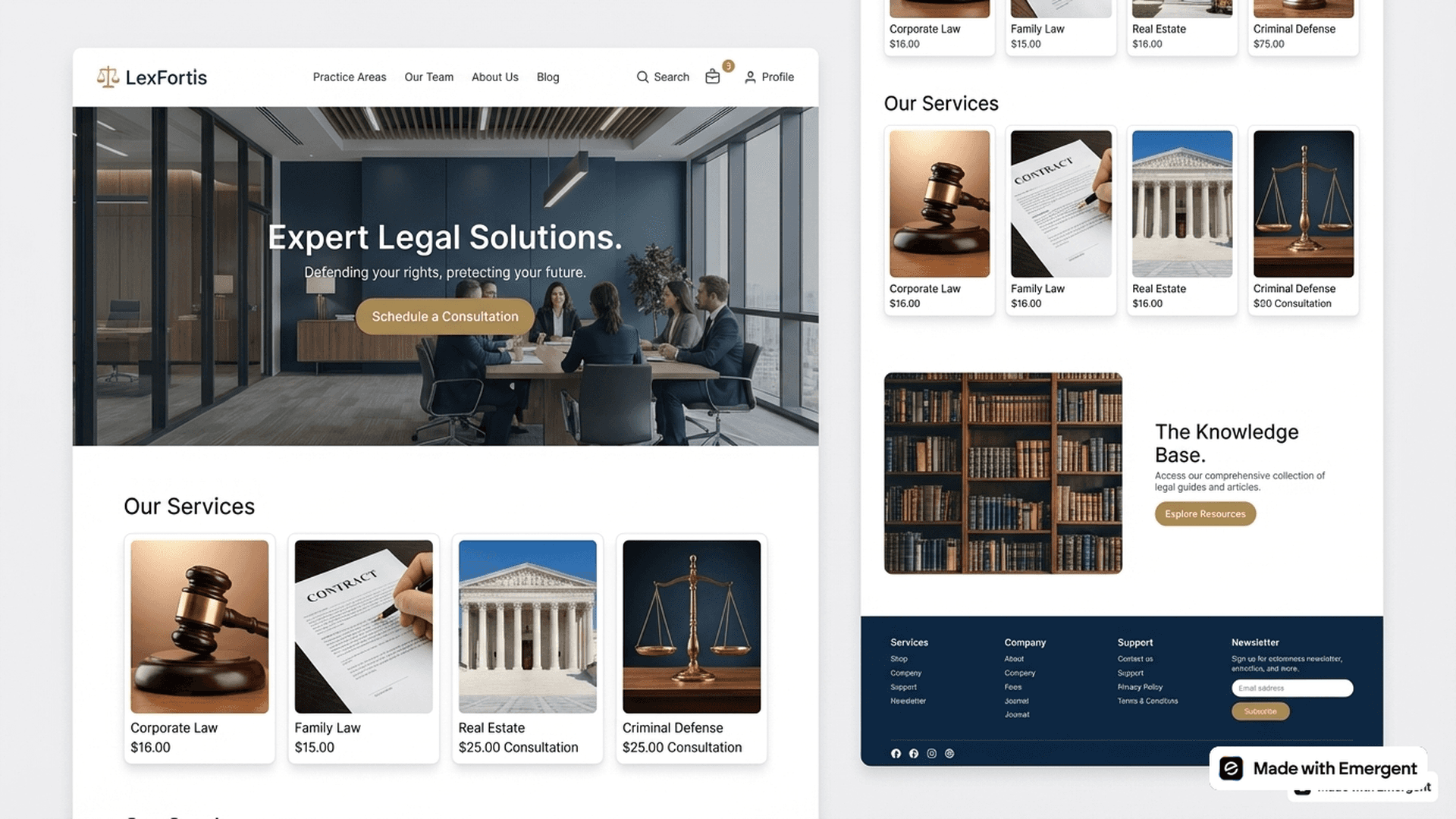Legel website made with emergent