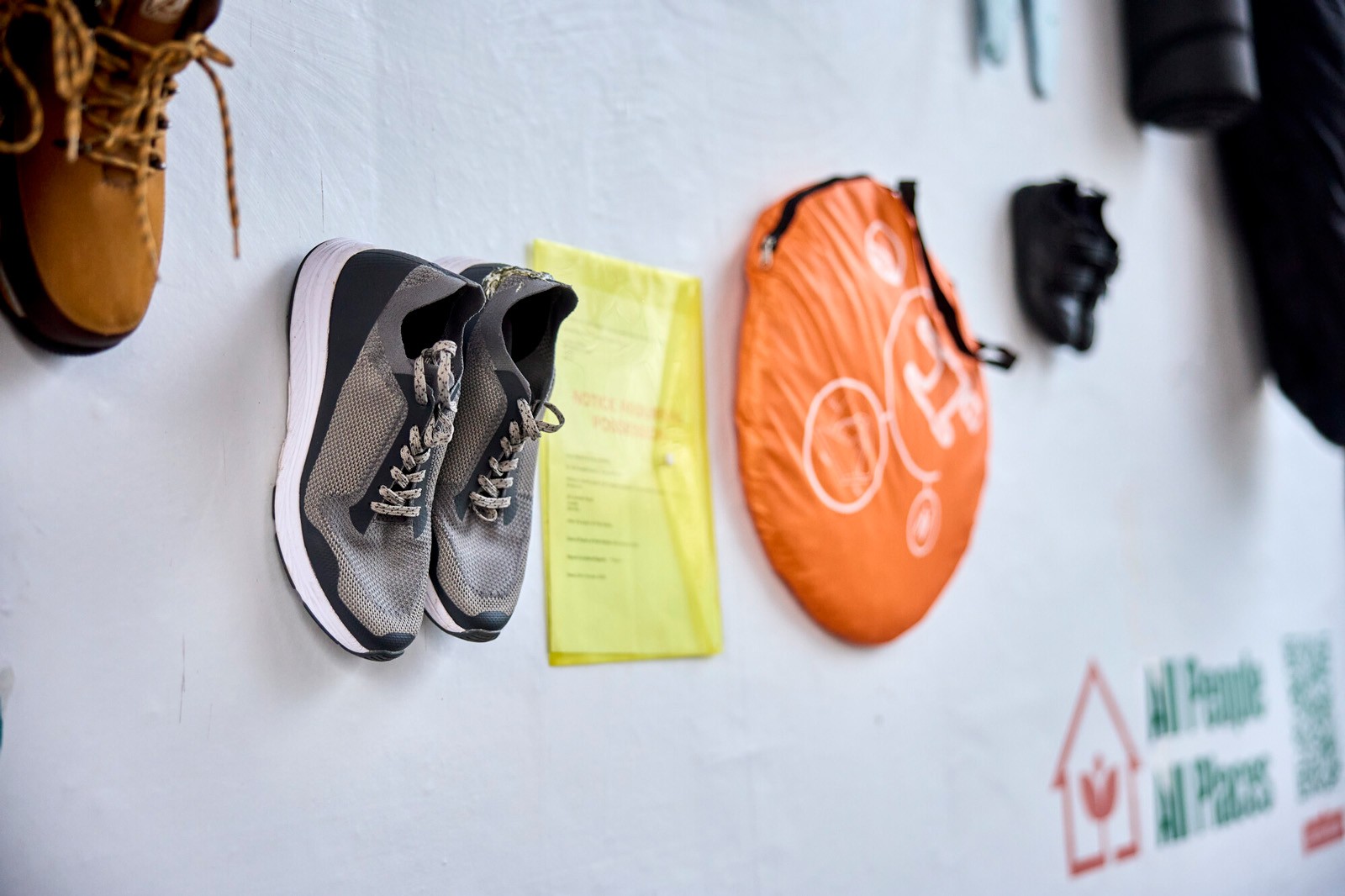 Close up of clothes stuck to a billboard