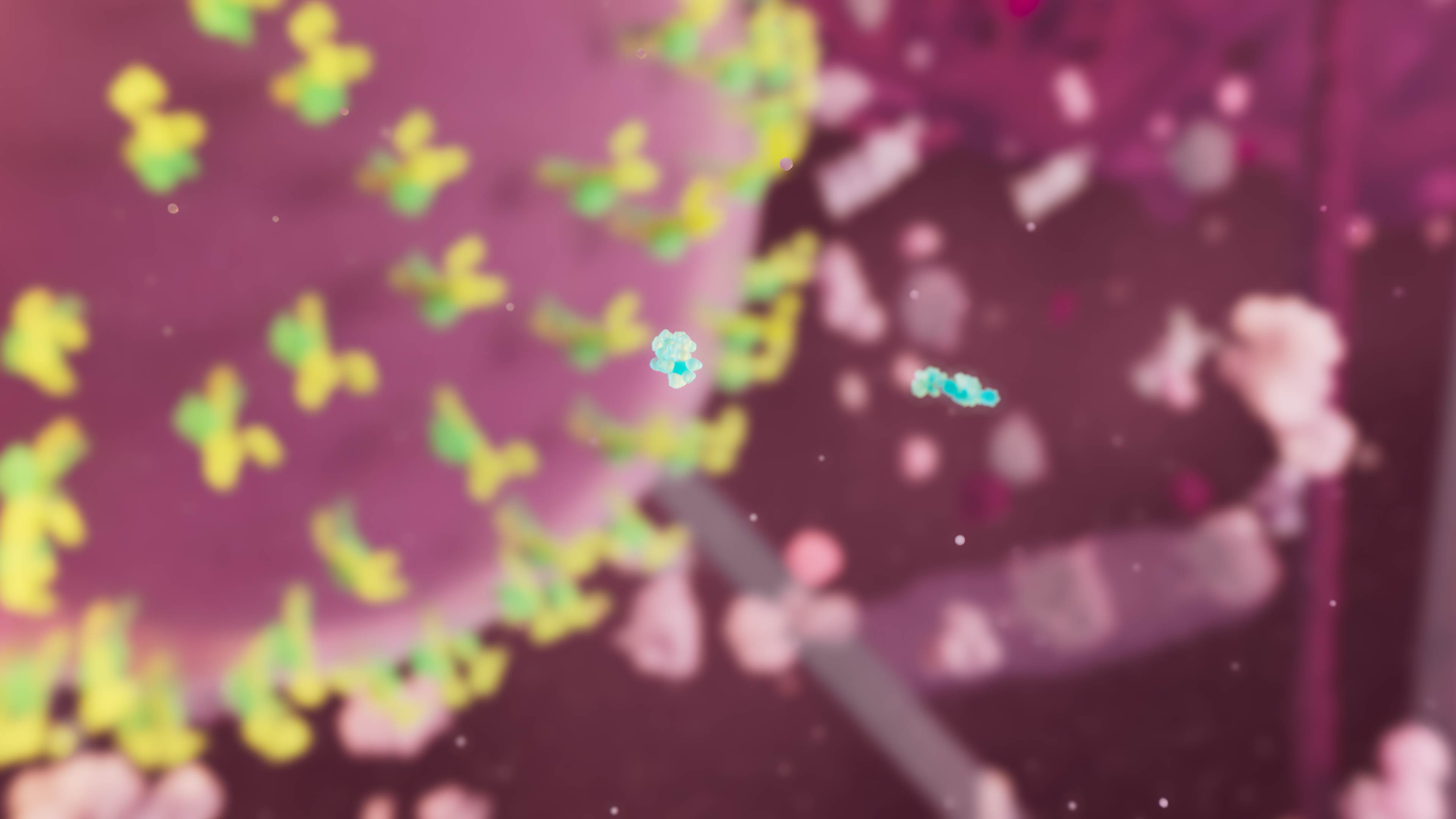 Drug molecule approaching mitochondria in the cytoplasm