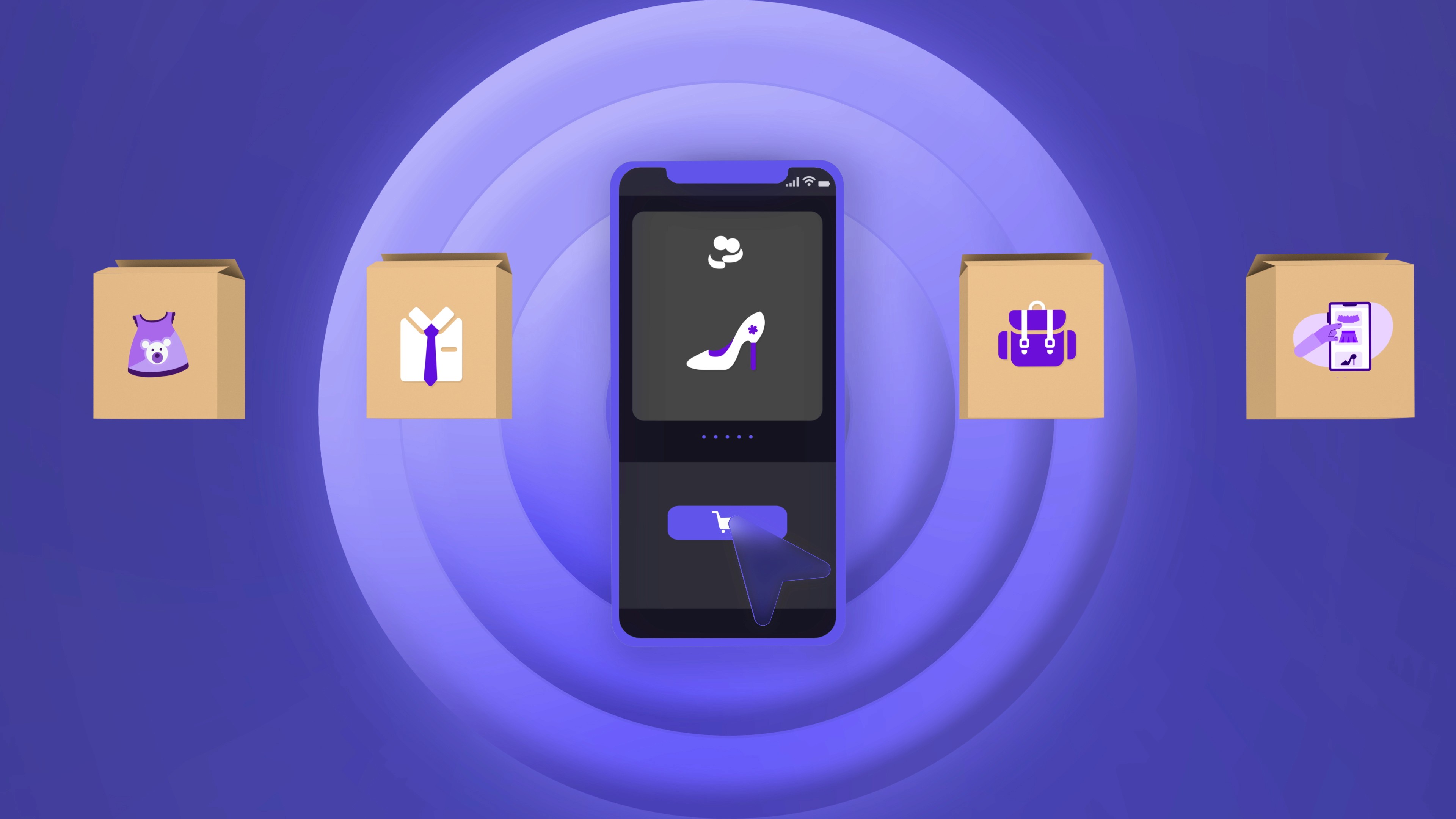 Mobile app interface design showing a seamless e-commerce checkout flow for a pair of shoes. Demonstrates the 'Shop for Good' functionality and simplified user journey on mobile devices.