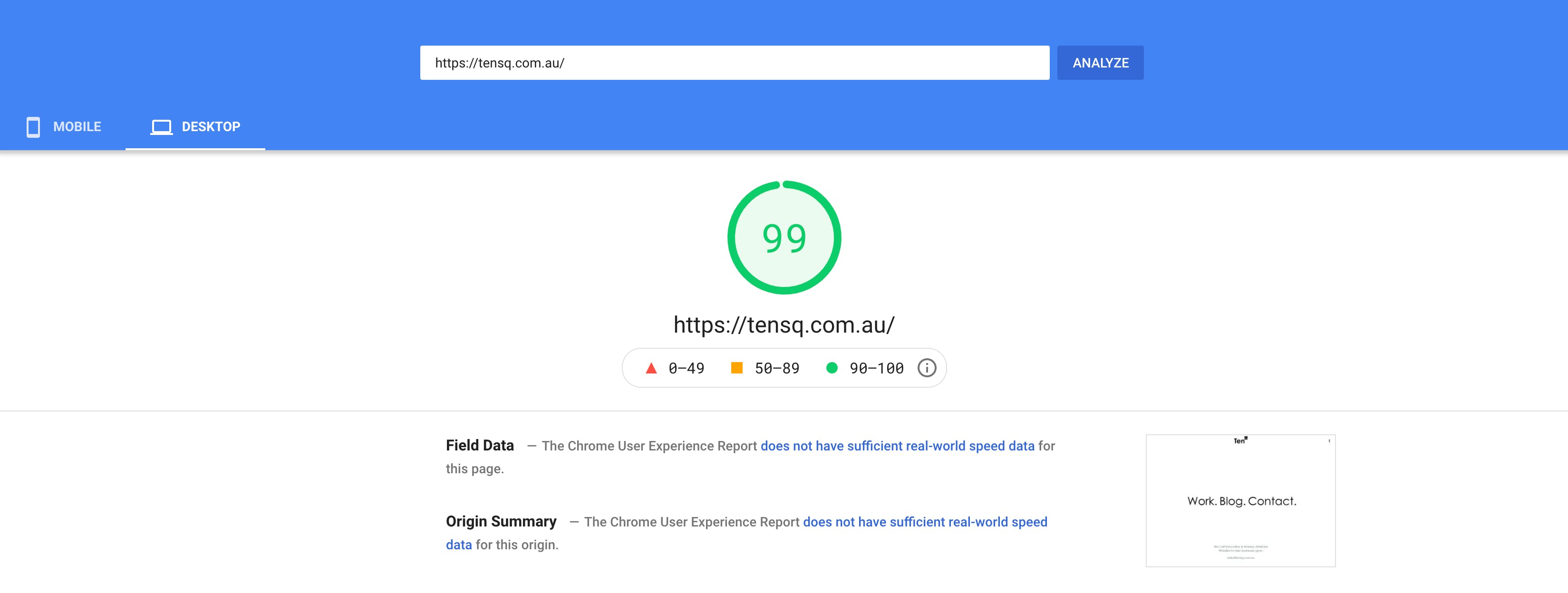 Ten Squared Page Speed Results.