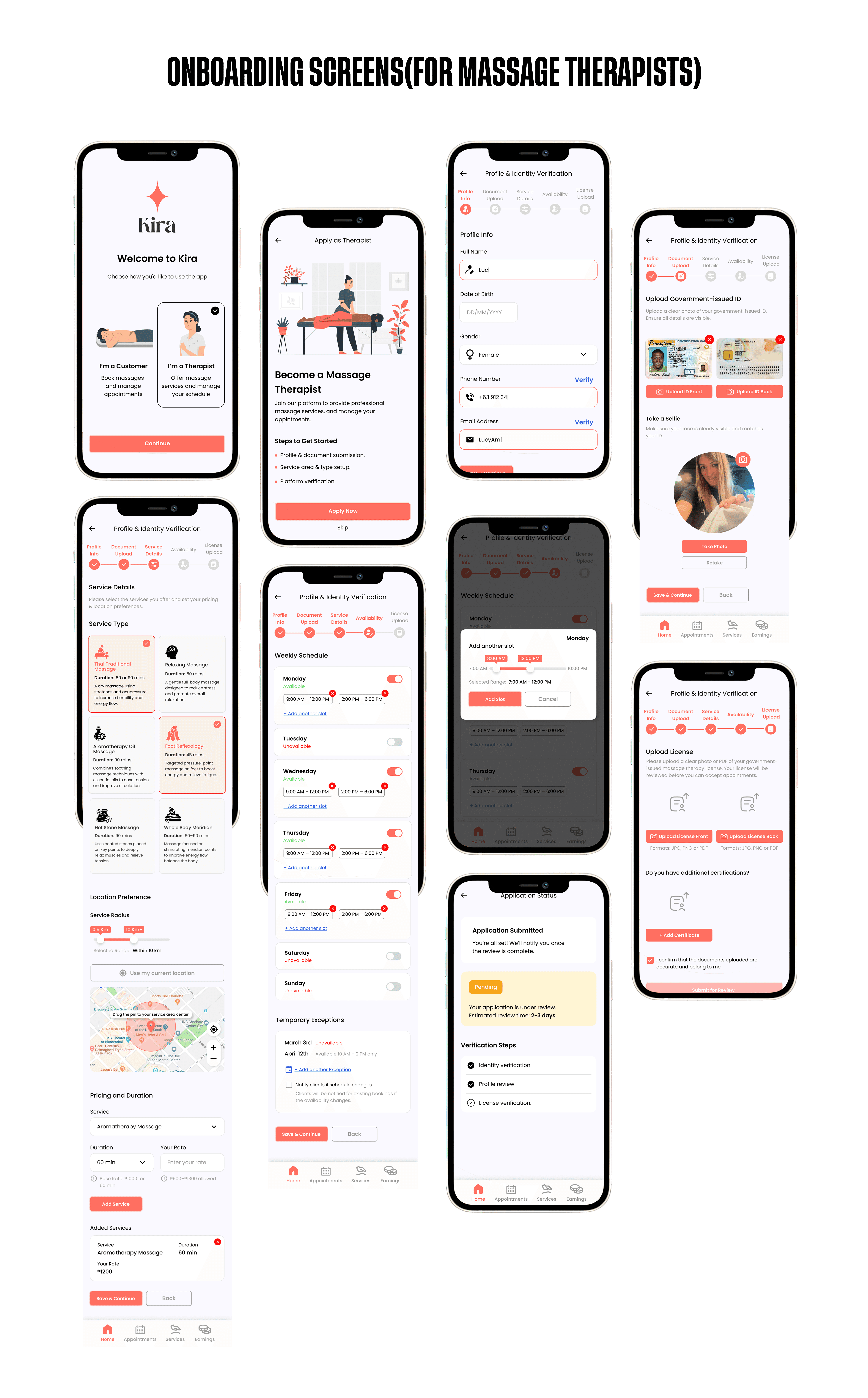Onboarding Screens (For Massage Therapists)