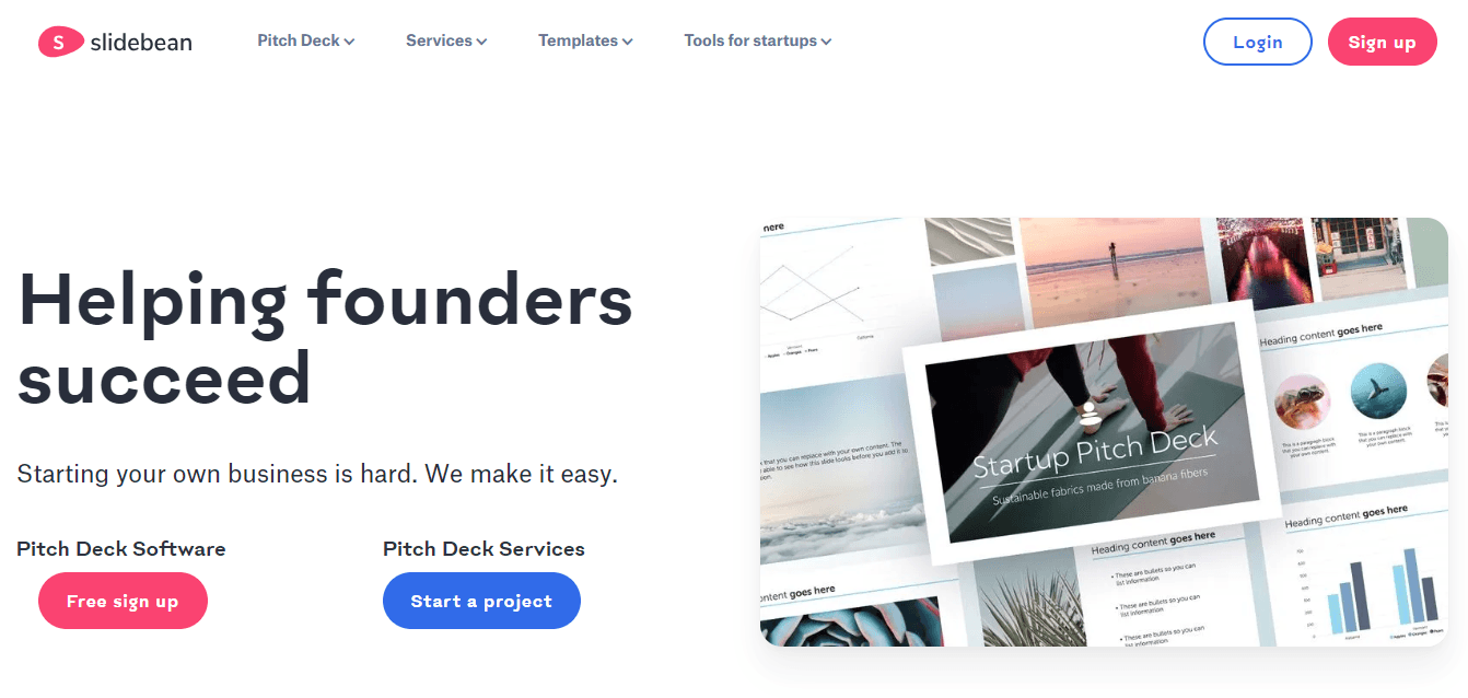 SlideBae landing page highlighting a user-friendly tool for creating stunning presentations with AI-driven design features and seamless editing.