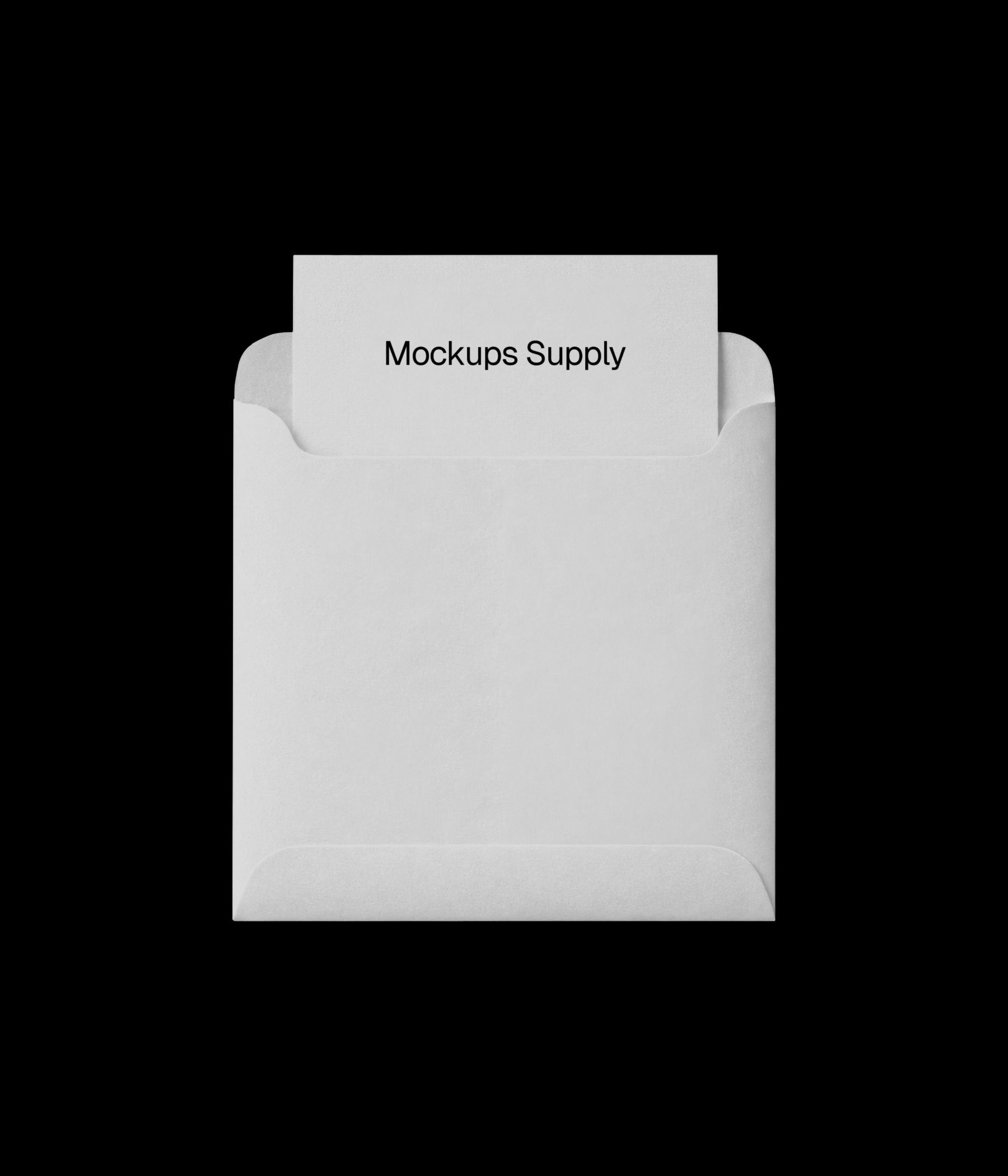 White open square envelope mockup with card on black background download on Mockups Supply