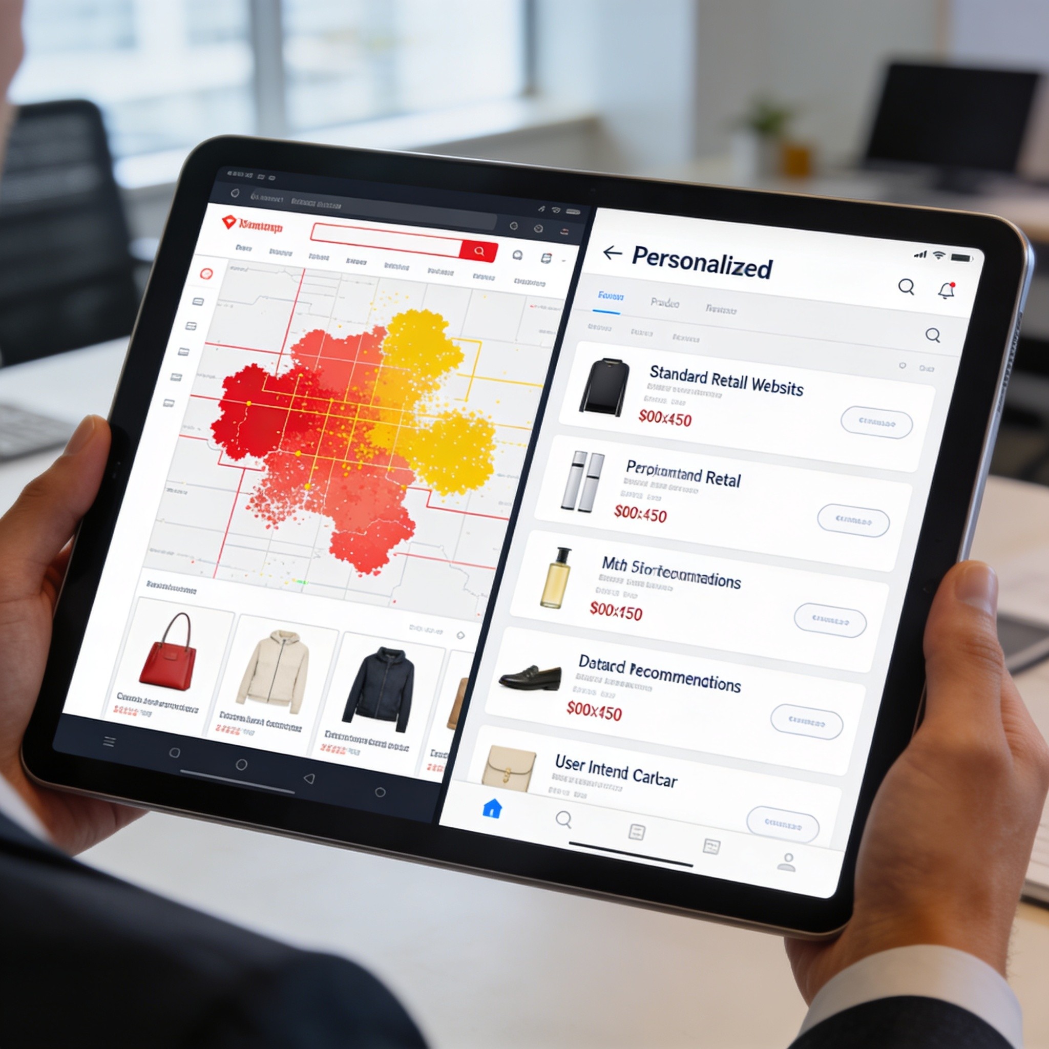 Interface de e-commerce transformando mapa de calor em vitrine personalizada usando inteligência artificial.