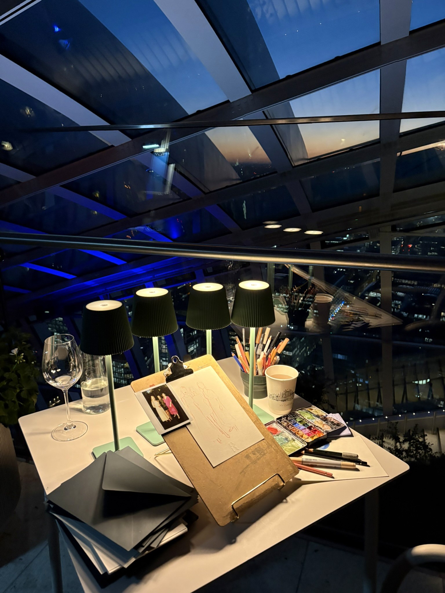 Live guest portrait station set up for a corporate event at Sky Garden in London