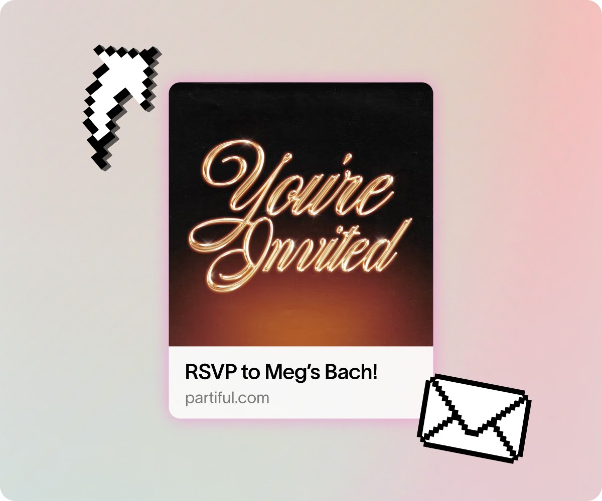 Party planning app feature showing a whimsical dove delivering an RSVP invitation link to simplify guest coordination.