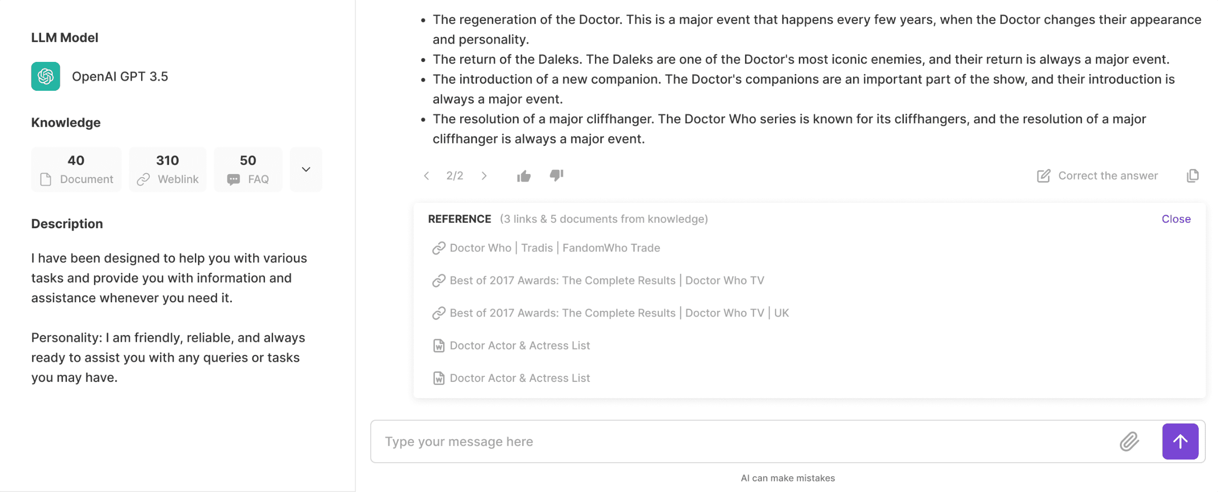 Enterprise Knowledge Management and Search AI Agent citing references