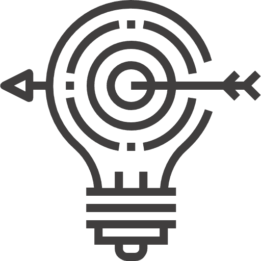 Lightbulb with target and arrow representing ideas, goals, and success.