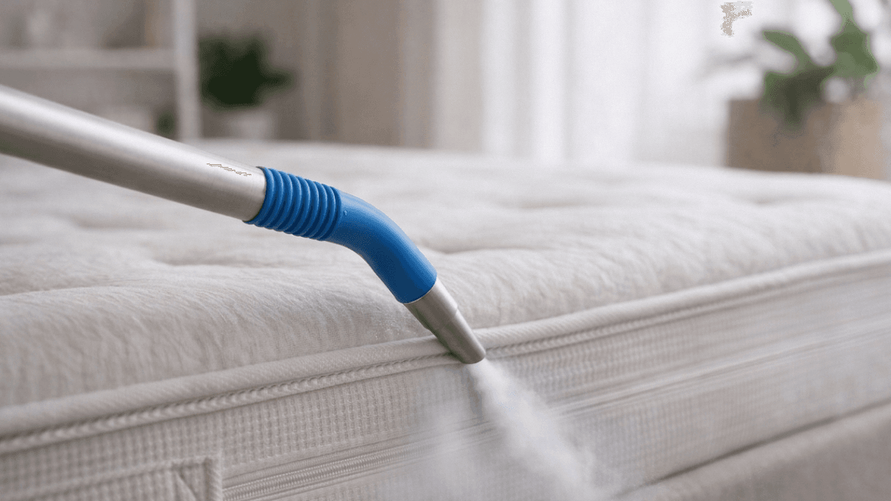Lance de traitement de cryogénisation  appliquée sur les coutures d'un matelas blanc