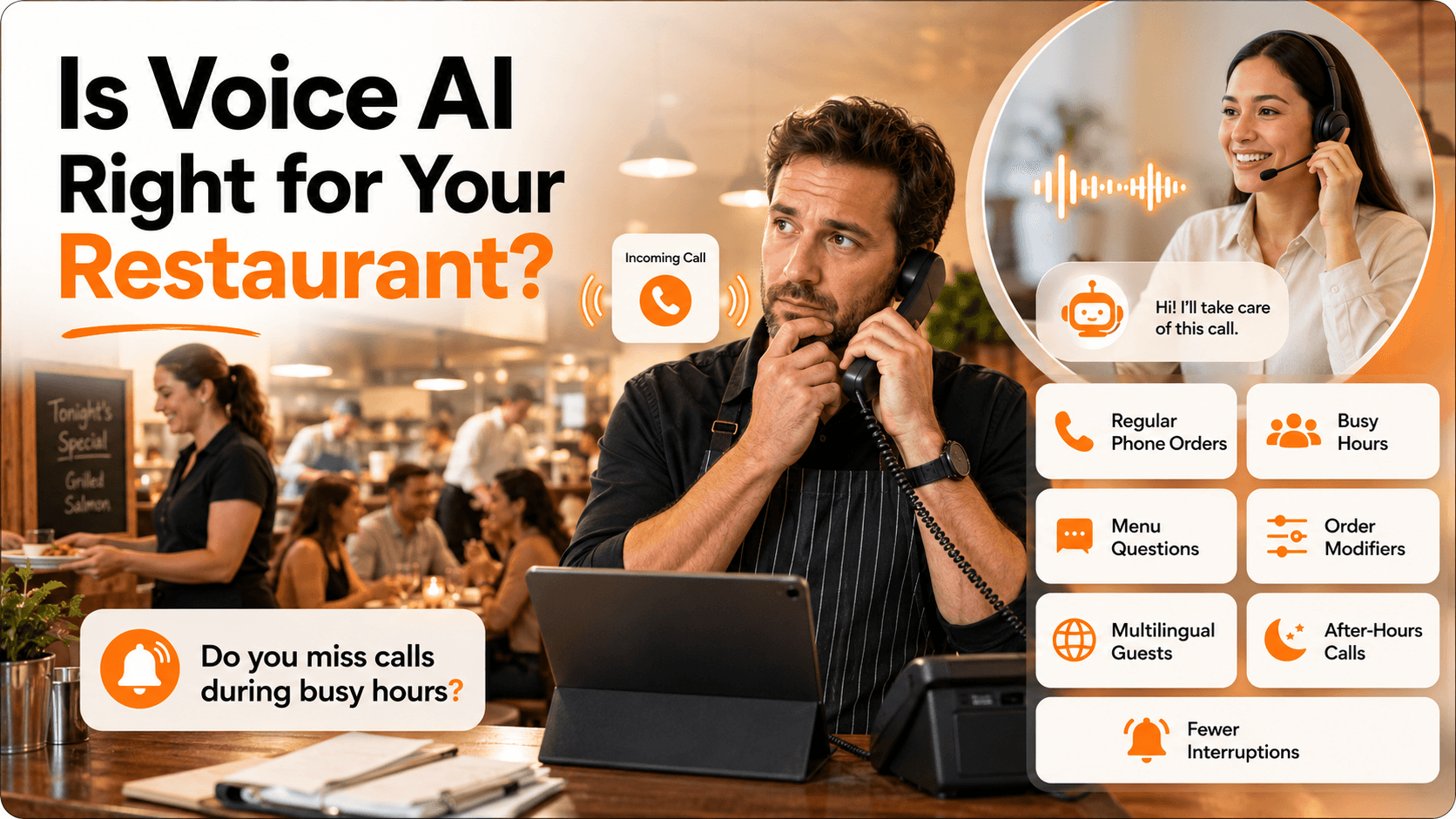 AI phone answering system taking a restaurants