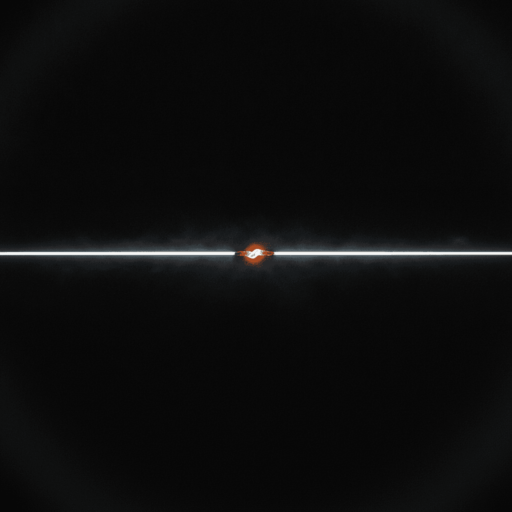 A single thread of orange light splicing into a dark architectural seam