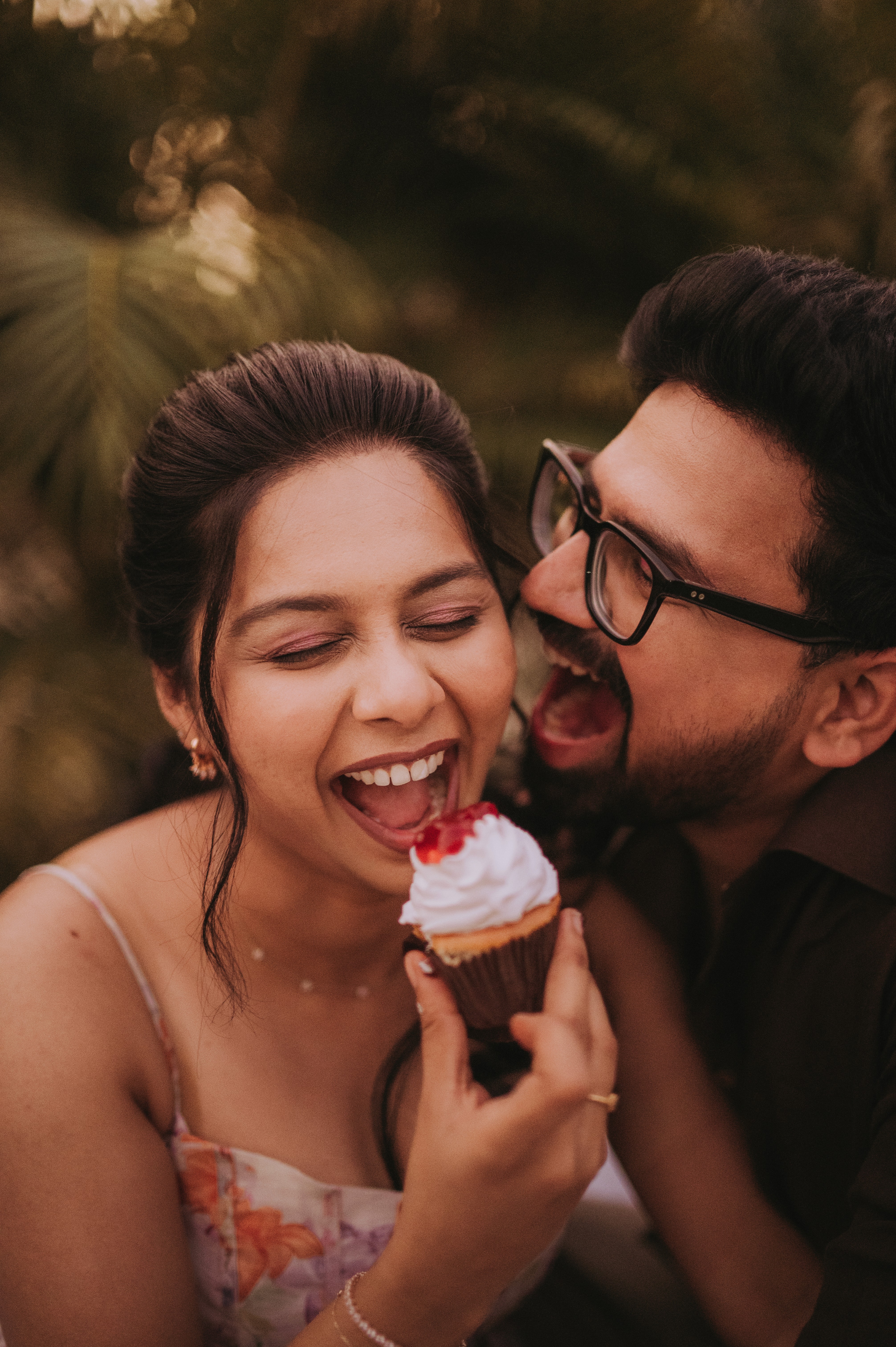 Pre-wedding couple photoshoot collage by a lakeside at golden hour, bride in pink saree with henna details, by Wow Makers photography in Hyderabad, India.