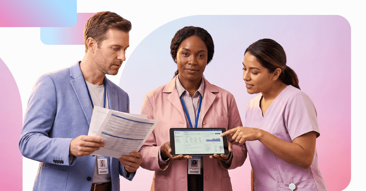 Diverse group of healthcare professionals smiling together, representing Synapti Health’s tailored value based care training solutions for every healthcare organization.
