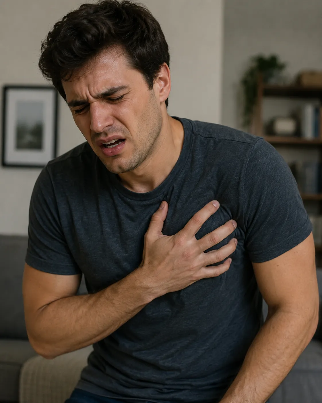 A guy clutching his chest