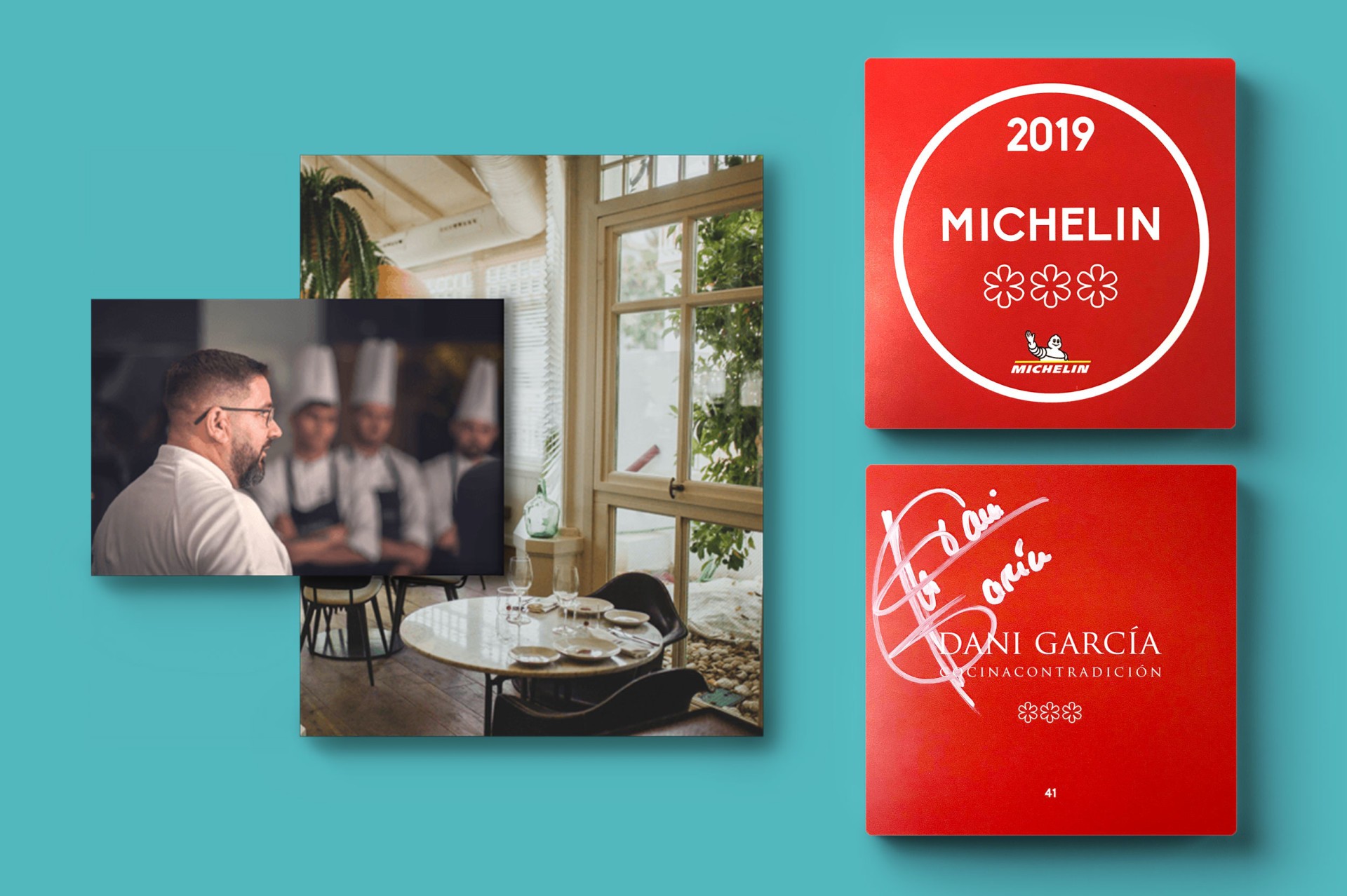 Restaurante condecorado con tres estrellas Michelin, interior elegante y chef reconocidos.