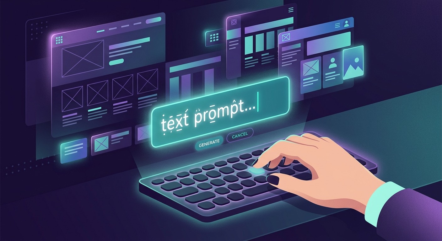 Illustration of typing a website description prompt into an AI builder