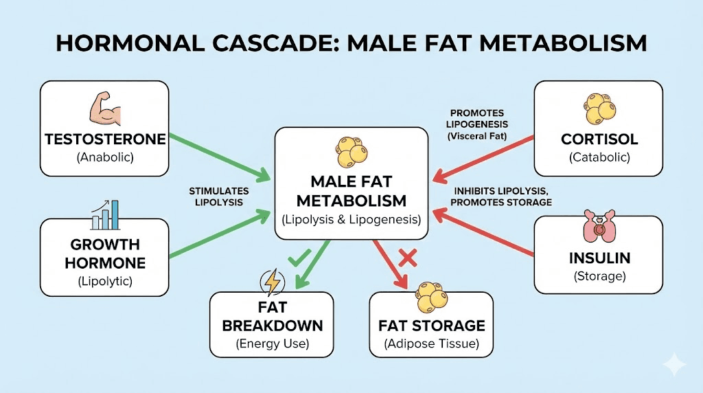 Male hormones affecting fat burning peptide effectiveness diagram