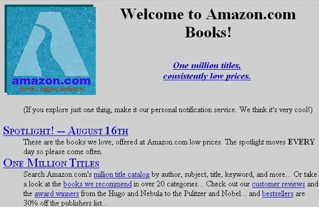 A screenshot of Aamzon.com's first homepage