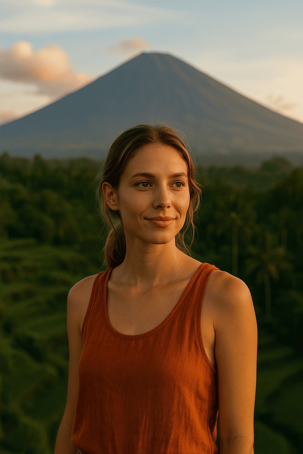 smiling woman in white tank top