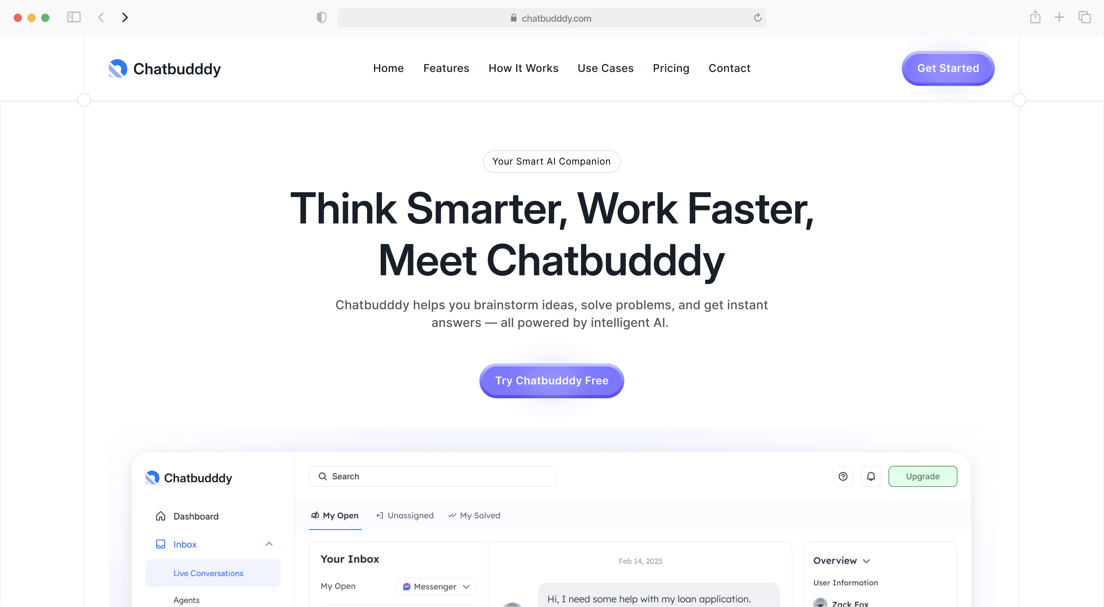 ChatBuddy interface showcasing features for small business communication and customer engagement.