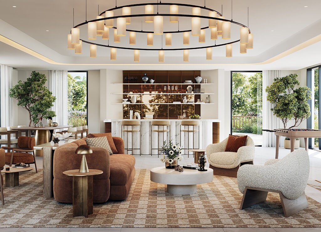 Designer social lounge for residents. Find your next luxury investment through our real estate agency.