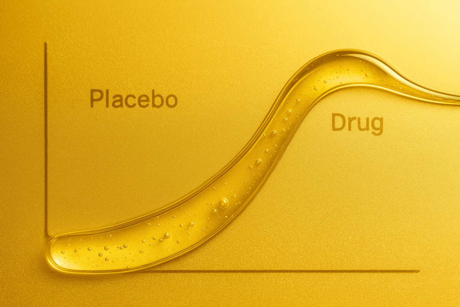 Line chart showing two closely overlapping recovery curves converging, representing a clinical trial with no significant difference between treatment and placebo