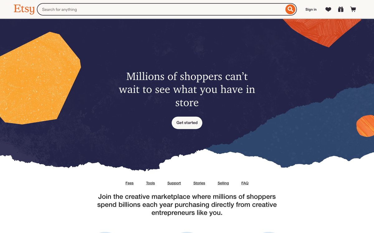 The Etsy home page