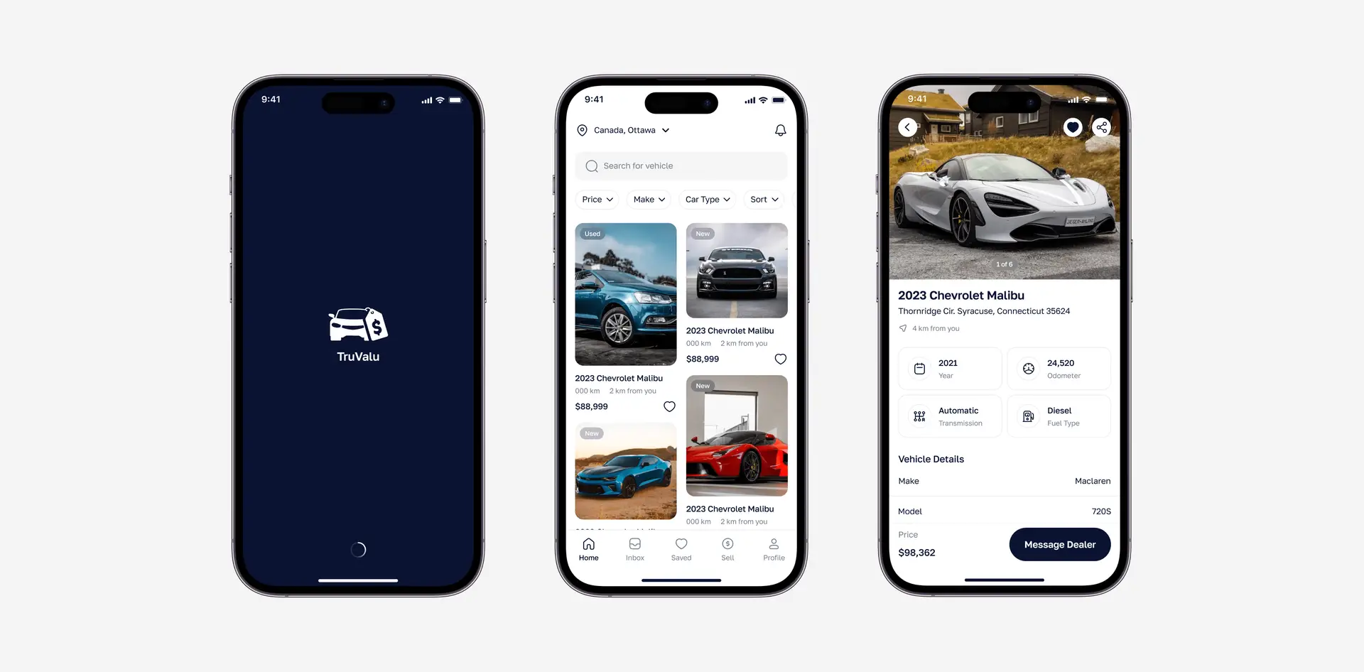 TruValu car marketplace app screens