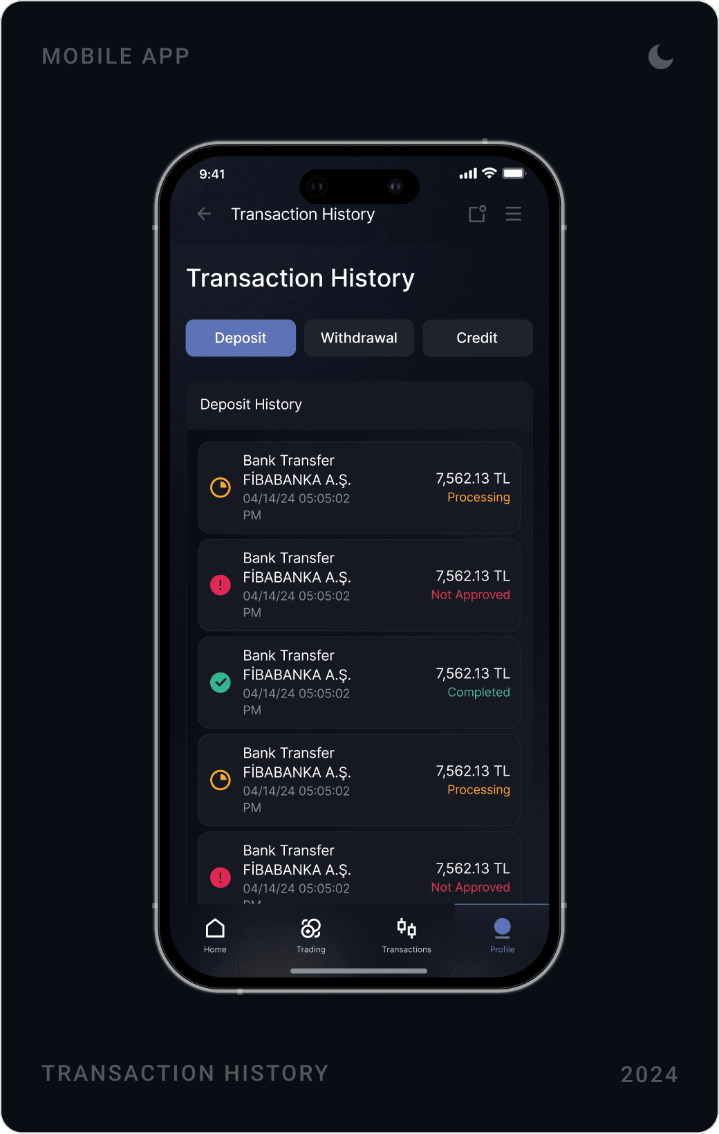 Structured Transaction History Screen Design