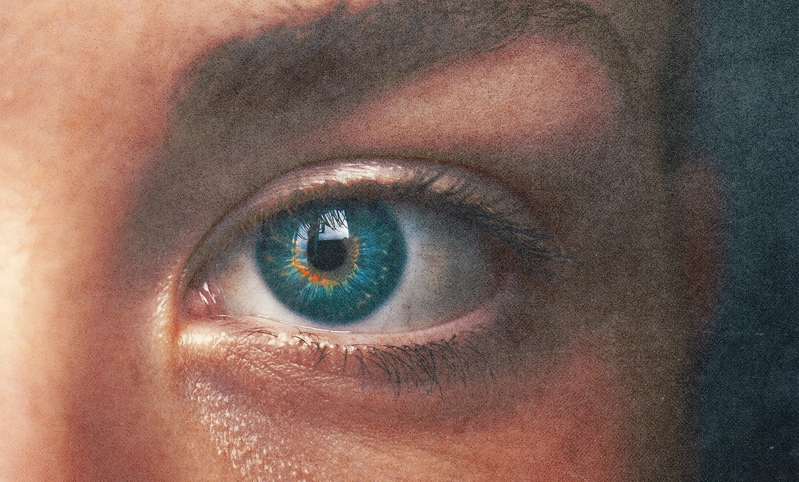 An open blue eye