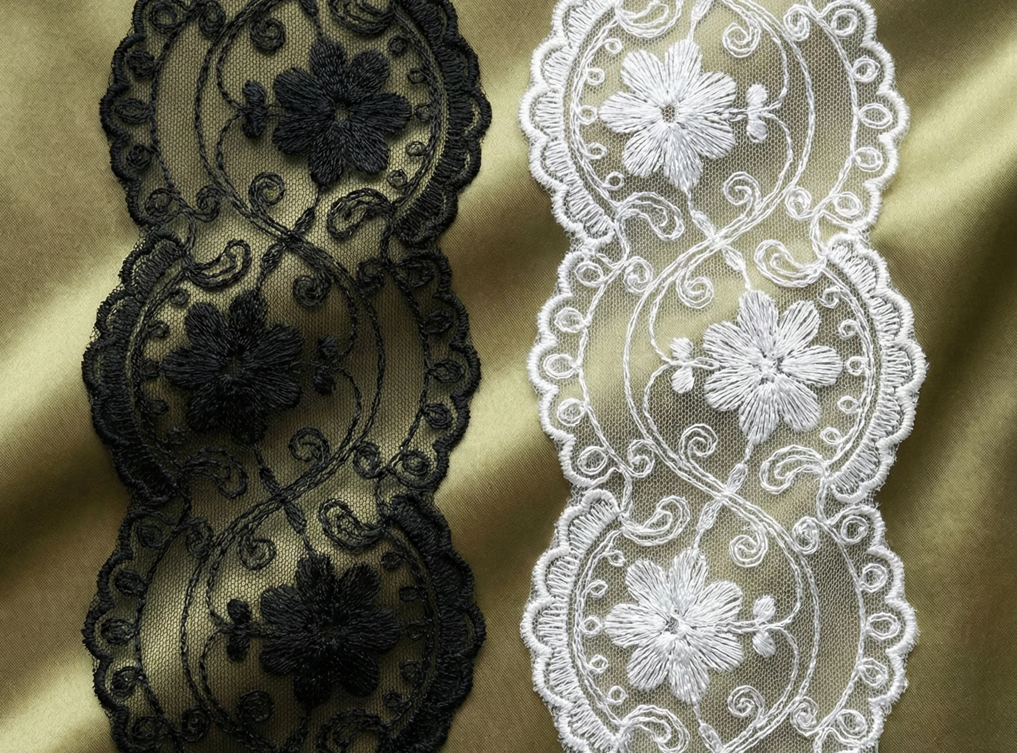 Black and white Raschel lace trims