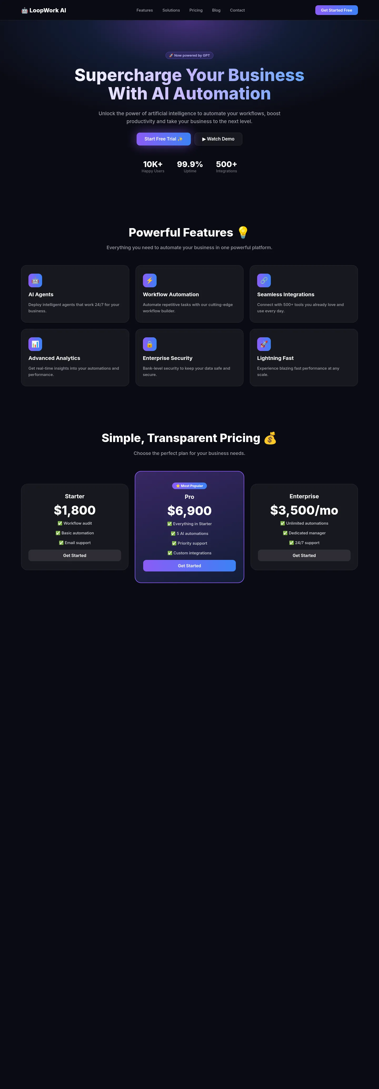 Loopwork website built with an AI builder, before the redesign