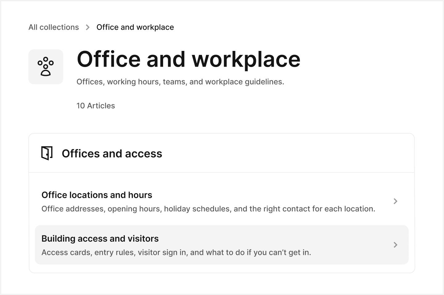 Internal team knowledge base section for office and workplace documentation.