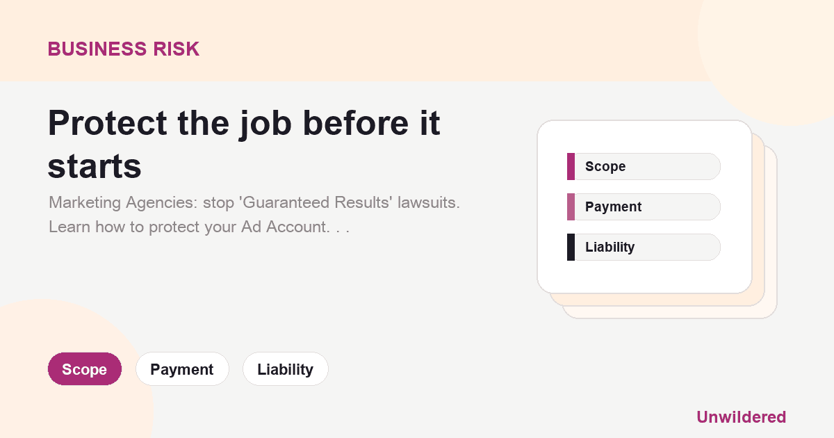 Explainer card for Retainers, Rankings, and ROI: Legal Armour for Marketing Agencies: Scope, Payment, Liability.