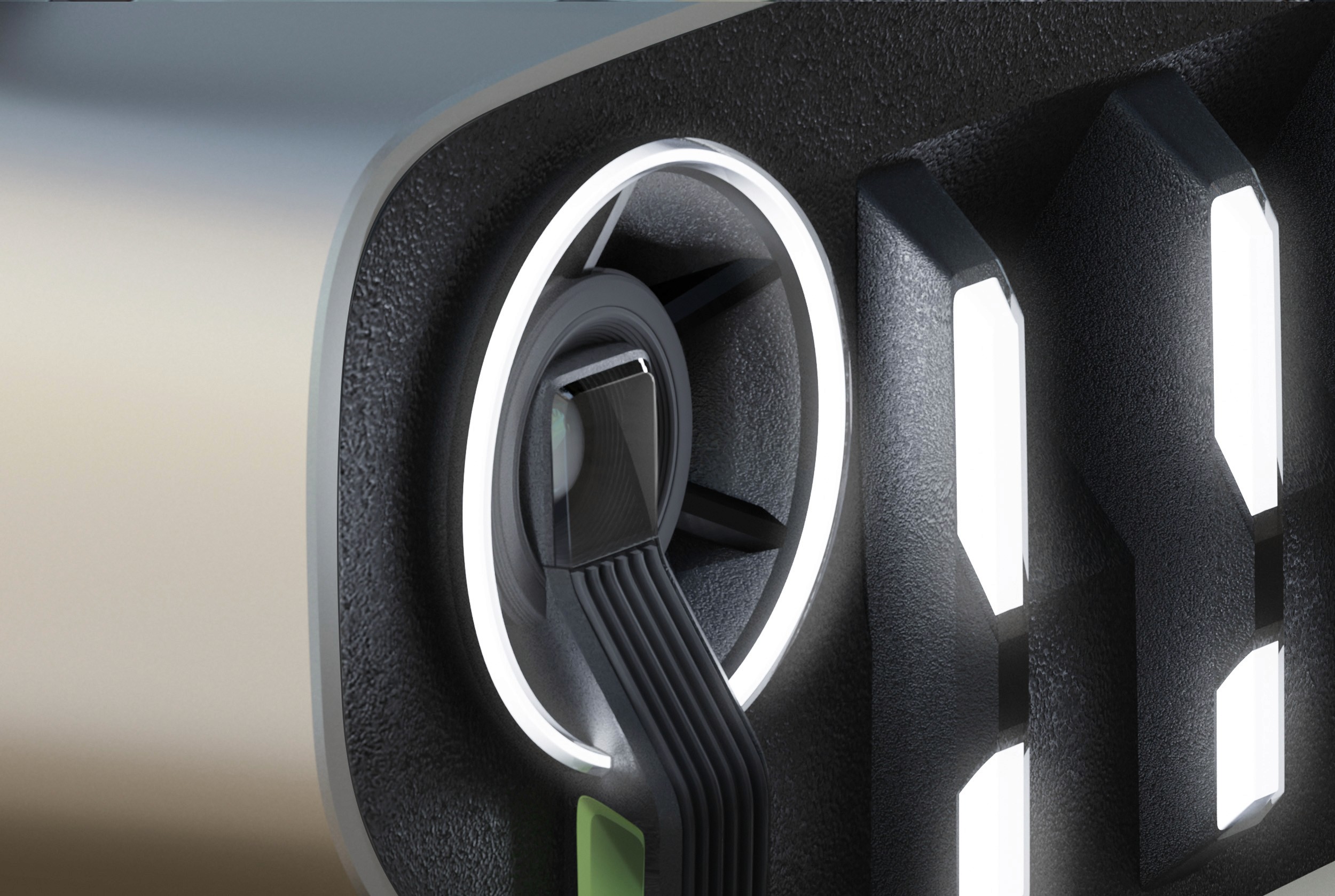 Jeep Dune detail shot of the headlight and grill