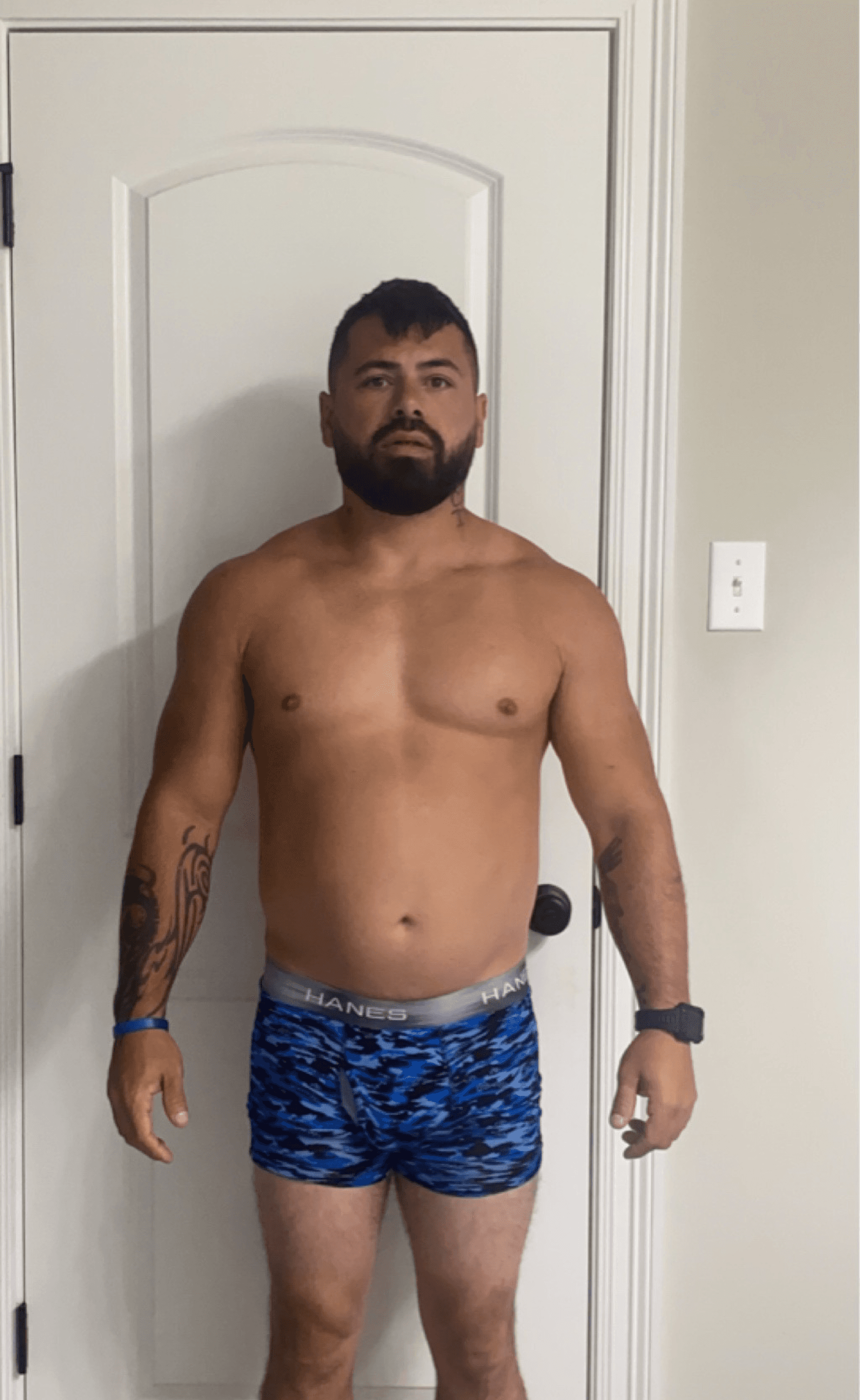 Bryce Fitzgerald before photo — starting point before joining Chasing Gains online fitness coaching