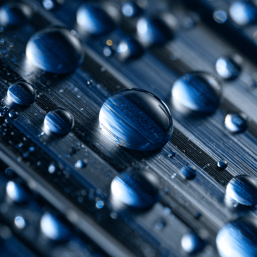 HYTAP tapping and drilling oil shown as deep blue lubricant droplets on precision-machined metal surface